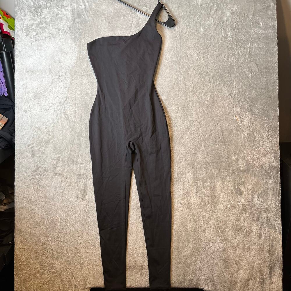 SKIMS Black One-Shoulder Jumpsuit